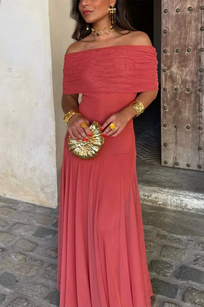 Camille – Women's Brown One-Shoulder Pleated Maxi Dress