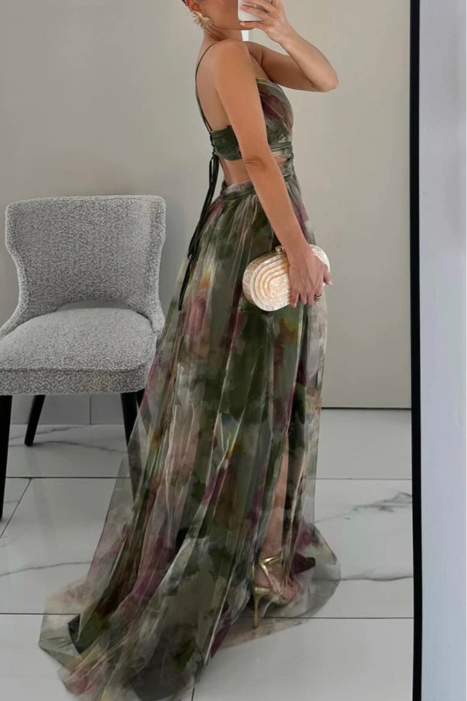Élise – Women's Orange V-Neck Multicolour Maxi Dress