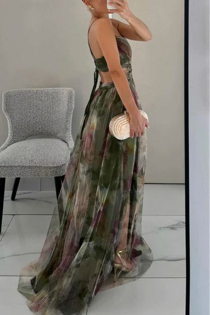 Élise – Women's Orange V-Neck Multicolour Maxi Dress