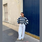 Odile – Women's Navy Striped Round Neck Jumper