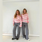 Odile – Women's Navy Striped Round Neck Jumper