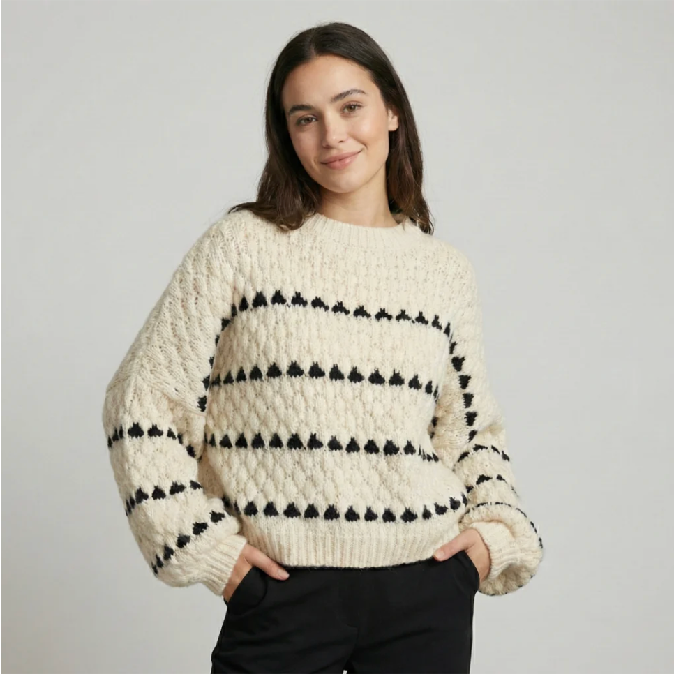 Amandine – Women's Black Geometric Textured Jumper