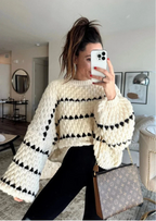 Amandine – Women's Black Geometric Textured Jumper