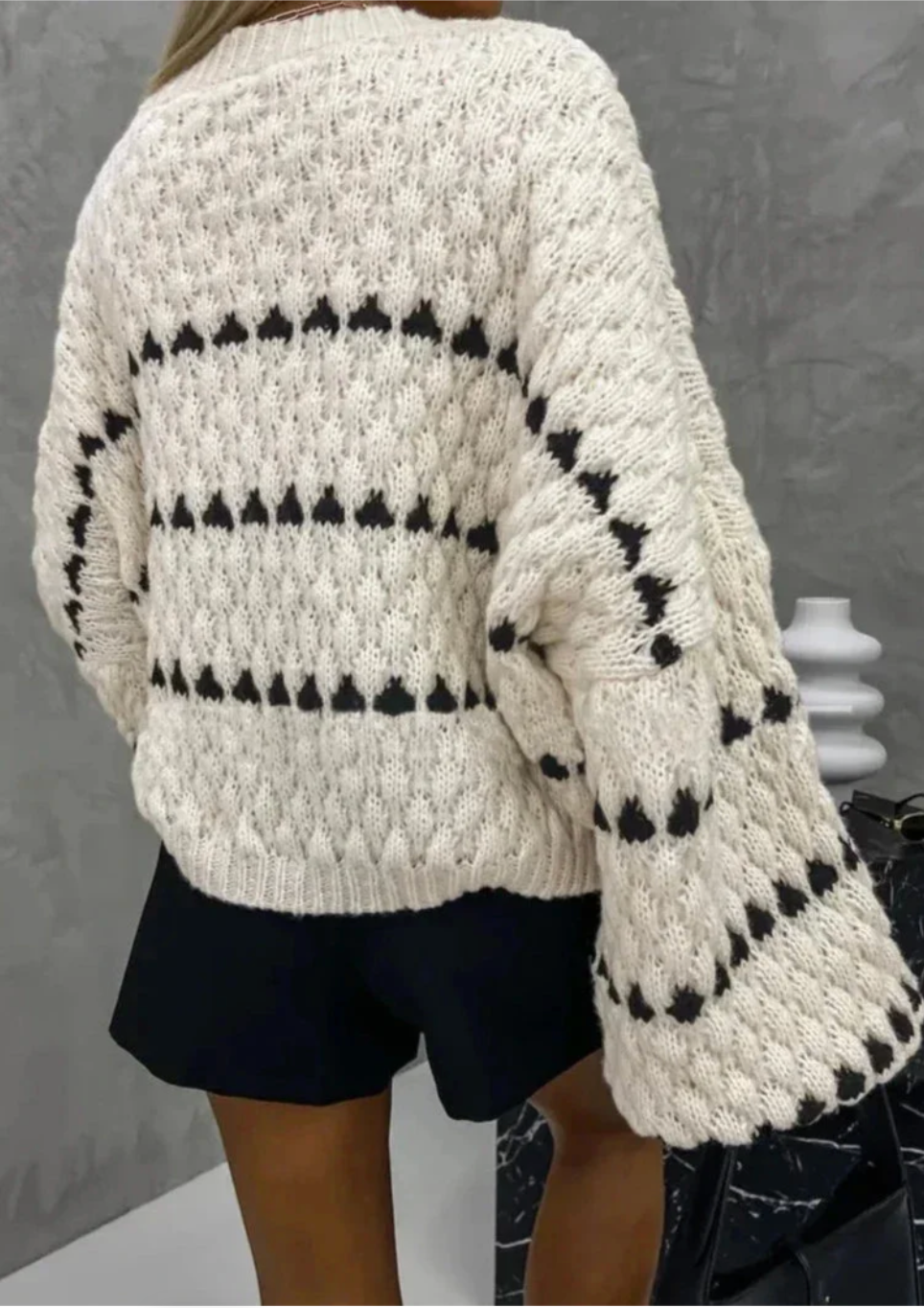 Amandine – Women's Black Geometric Textured Jumper