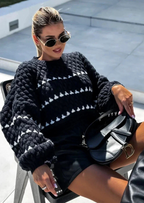 Amandine – Women's Black Geometric Textured Jumper
