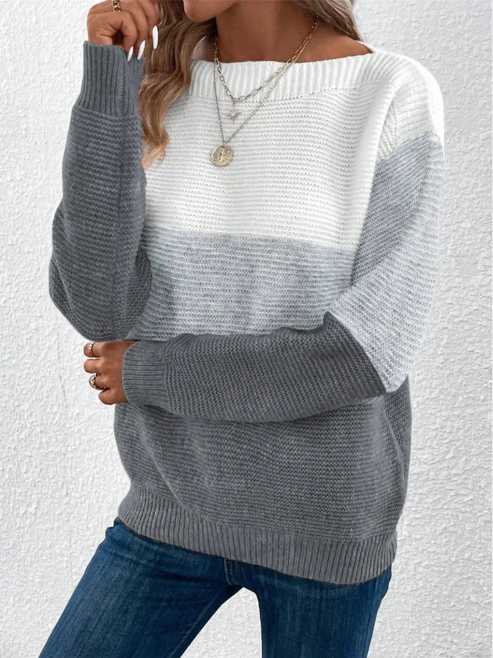 Margaux – Women's Grey Patchwork Knit Jumper