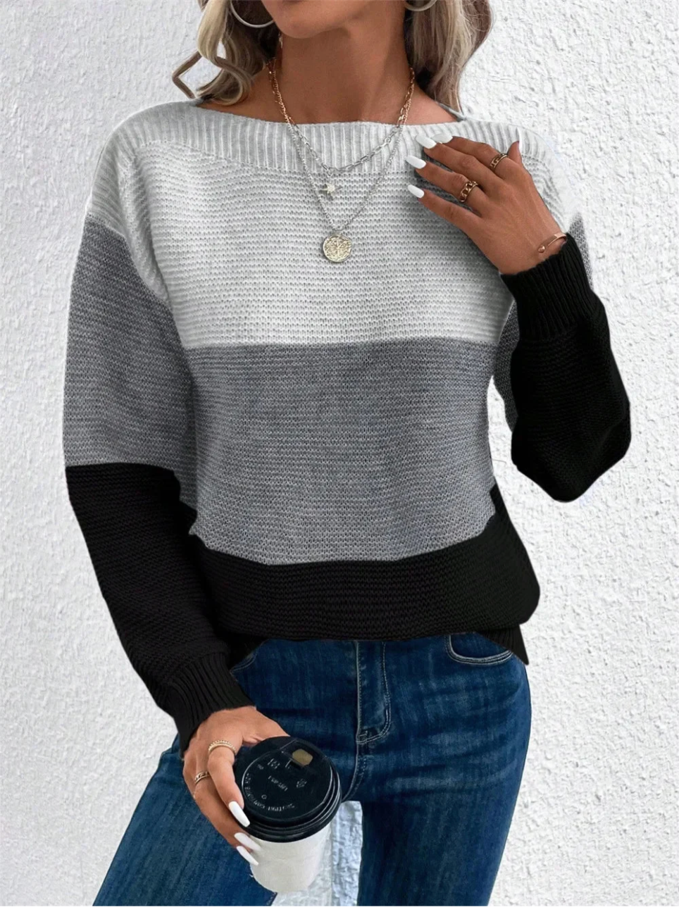 Margaux – Women's Grey Patchwork Knit Jumper