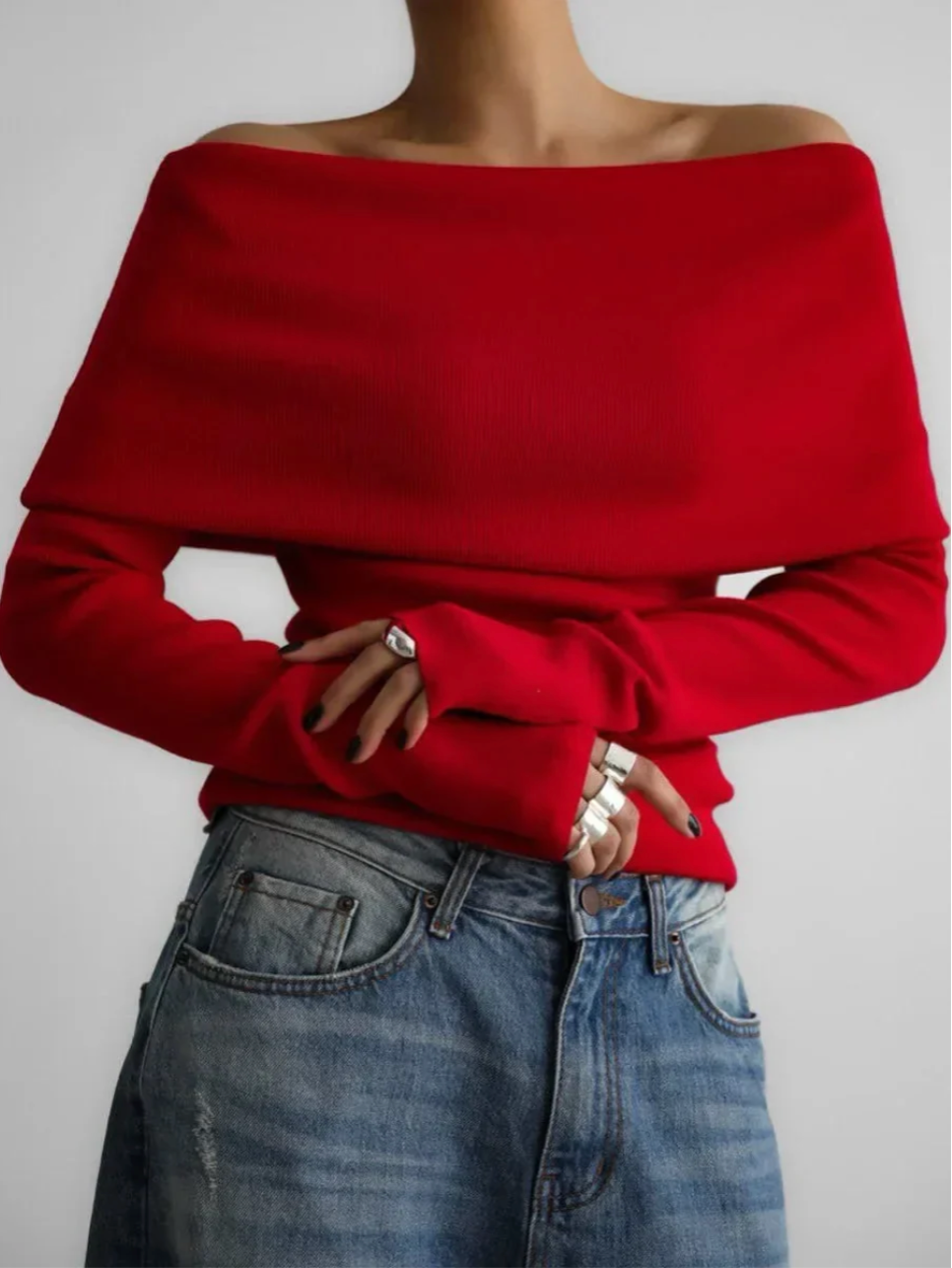 Séverine – Women's Red Boat Neck Jumper