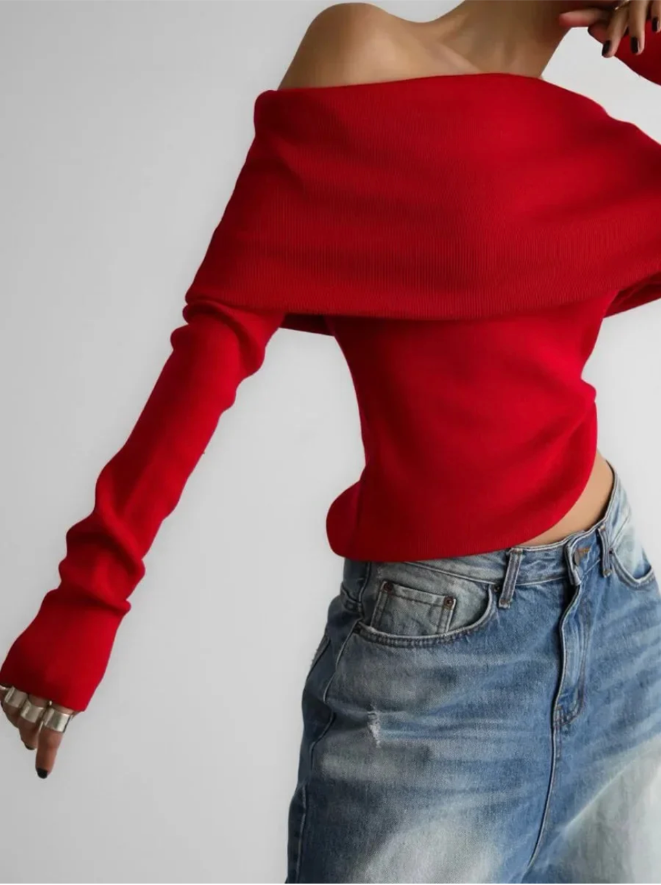 Séverine – Women's Red Boat Neck Jumper