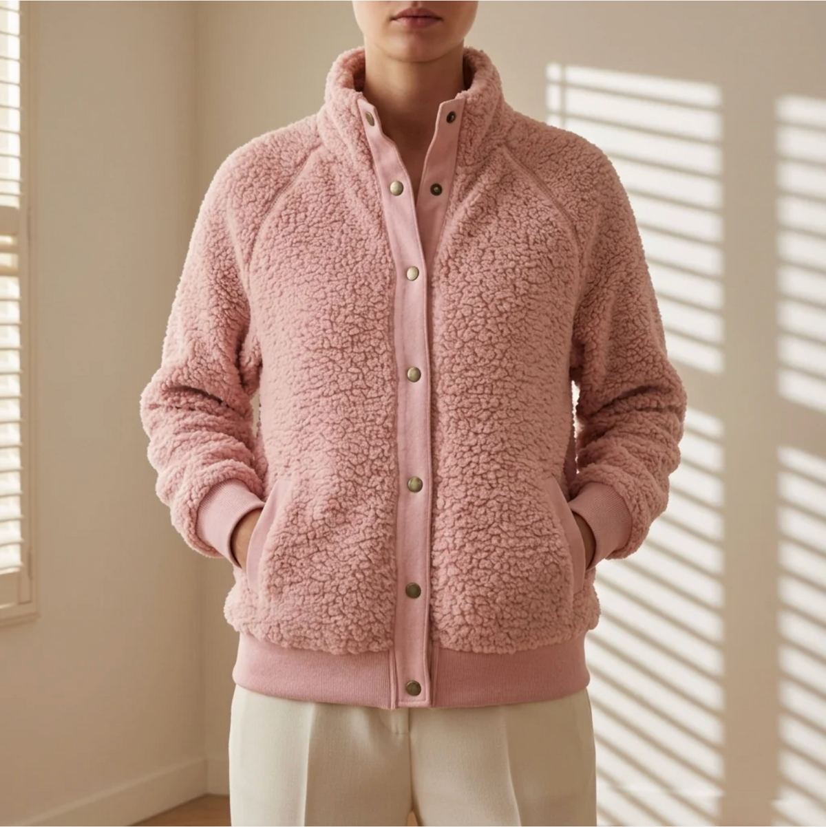 Naxos | Pink Sherpa Fleece Jacket for Women