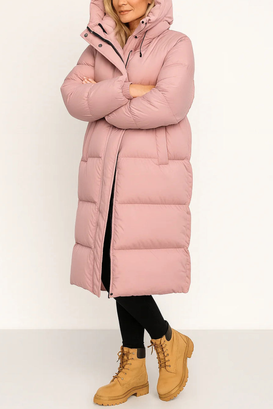Noelle | Women's Long Padded Hooded Puffer Jacket – Insulated Longline Winter Coat