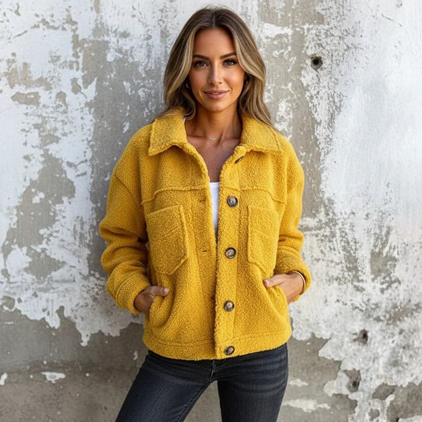 Solenne | Effortless Borg Jackets for Women with Button Front & Chest Pockets