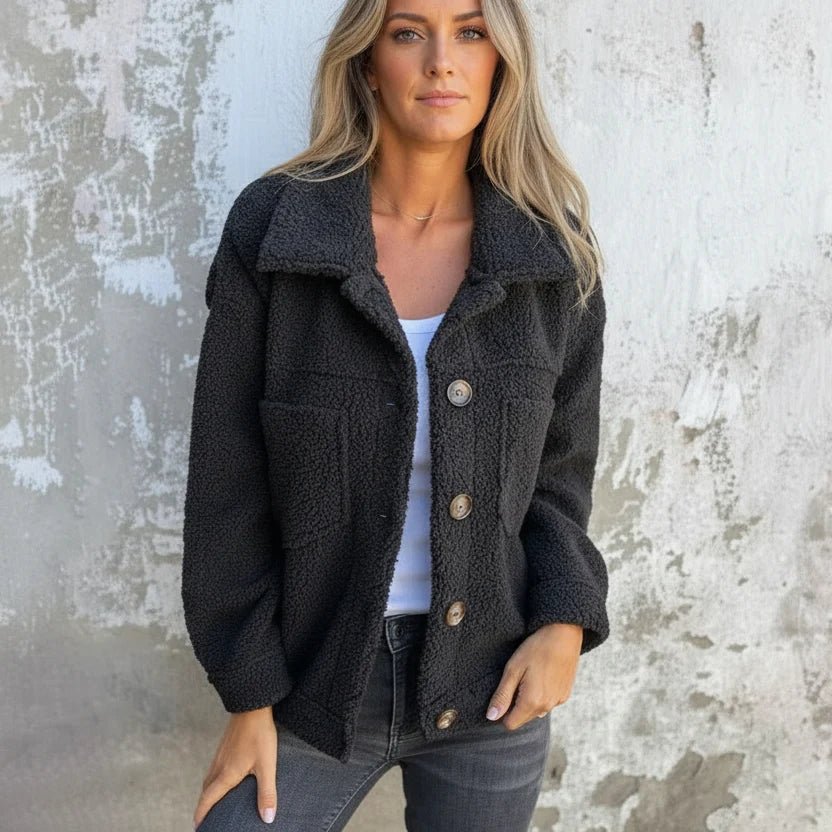 Solenne | Effortless Borg Jackets for Women with Button Front & Chest Pockets