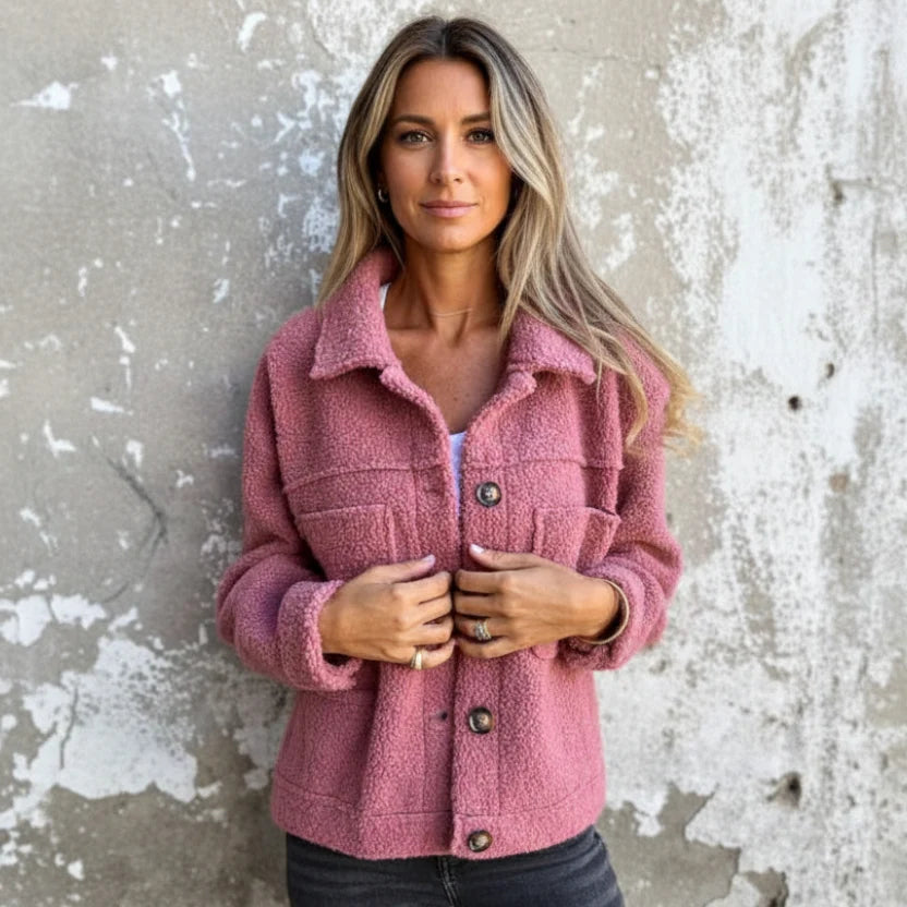 Solenne | Effortless Borg Jackets for Women with Button Front & Chest Pockets