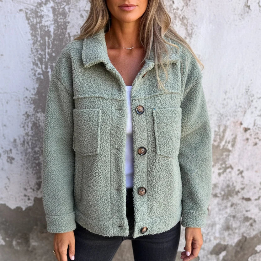 Solenne | Effortless Borg Jackets for Women with Button Front & Chest Pockets