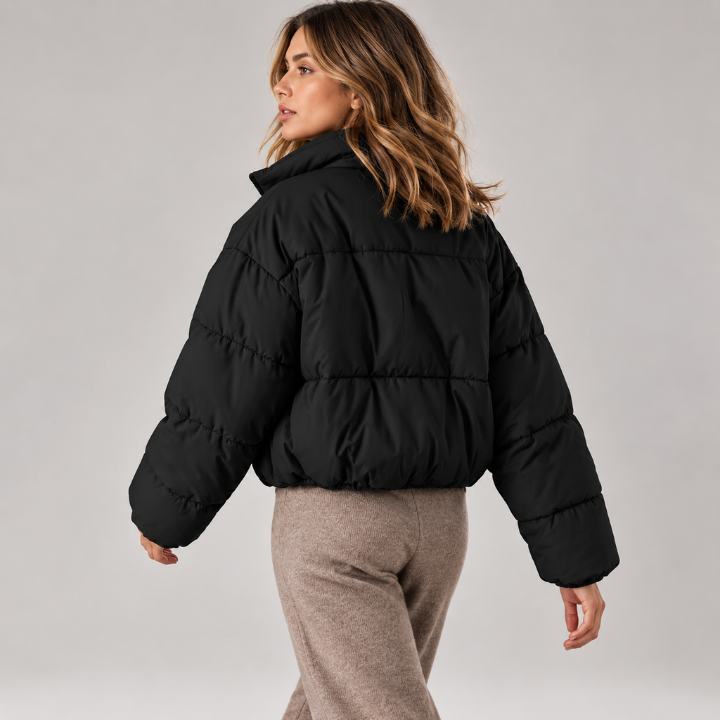 Maelys | Chic Cropped Puffer Jacket for Women with Stand Collar & Drawcord Hem