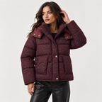 Cerise | Statement Brown Puffer Jacket for Women with Leopard Print