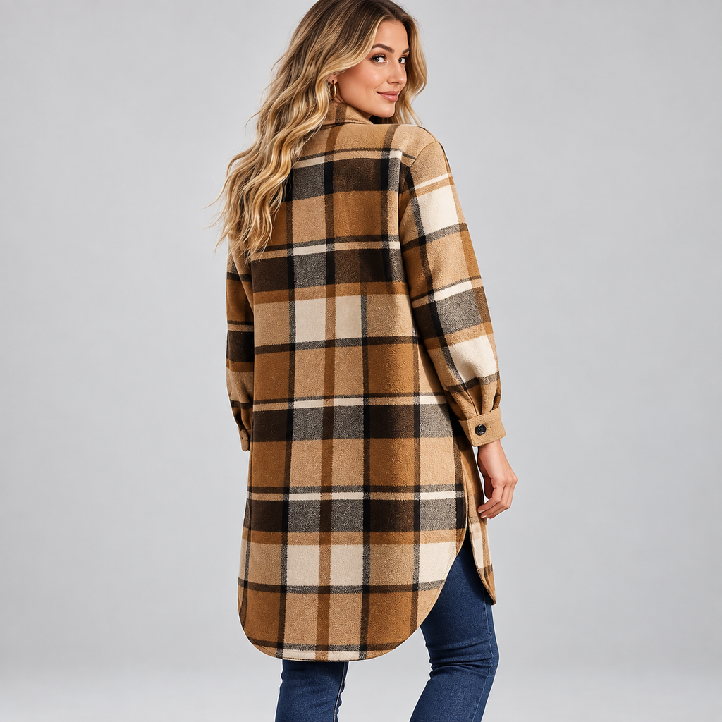 Elodiane | Timeless Long Coat for Women with Refined Checked Pattern