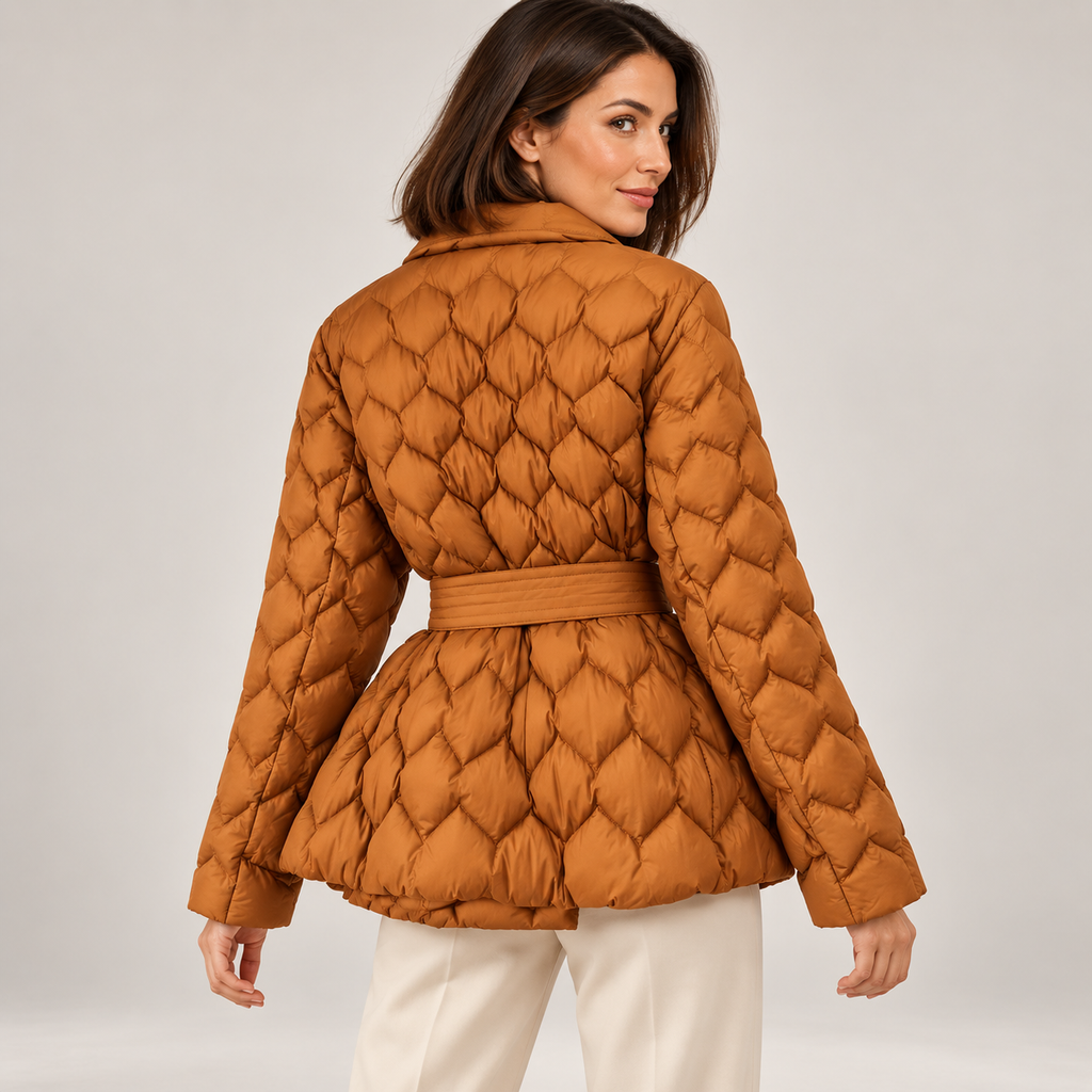 Vianne | Elegant Womens Puffer Jacket with Diamond Quilting & Tie Belt