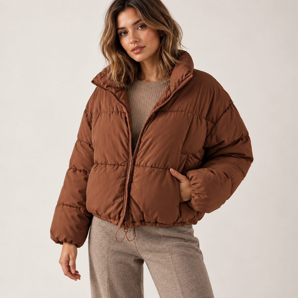 Maelys | Chic Cropped Puffer Jacket for Women with Stand Collar & Drawcord Hem