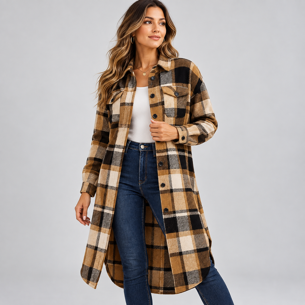 Elodiane | Timeless Long Coat for Women with Refined Checked Pattern
