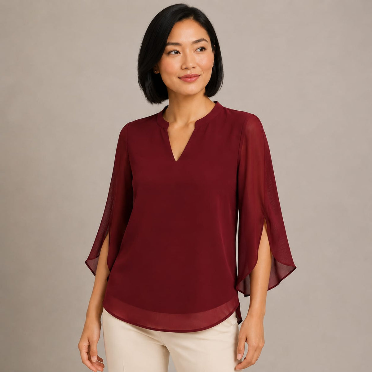 Rosalind | Flowing Chiffon-Style Blouse with Three-Quarter Sleeves