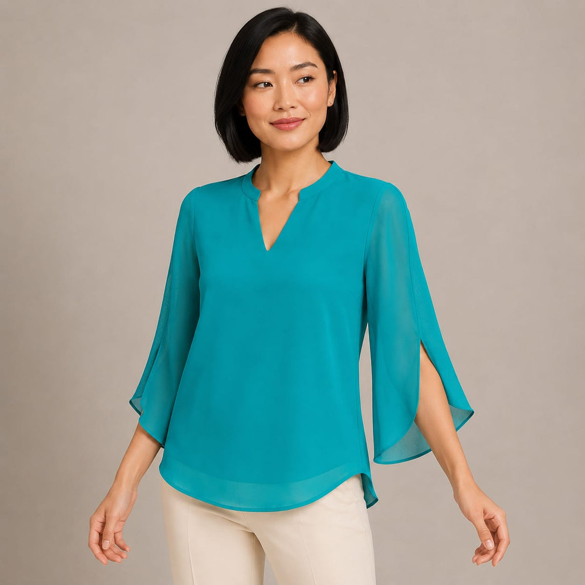 Rosalind | Flowing Chiffon-Style Blouse with Three-Quarter Sleeves