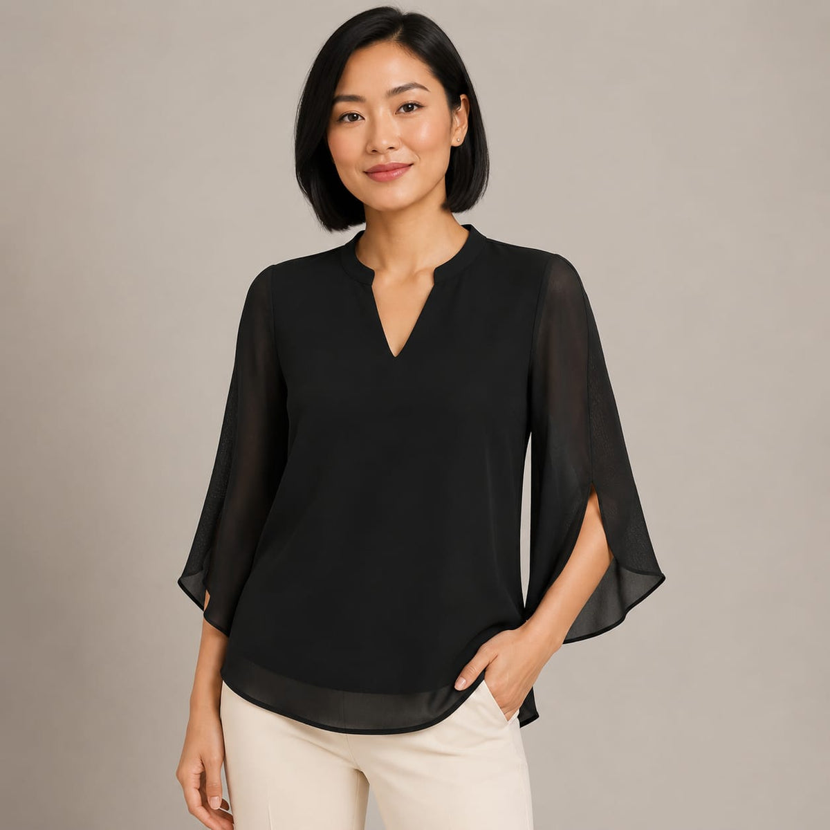 Rosalind | Flowing Chiffon-Style Blouse with Three-Quarter Sleeves