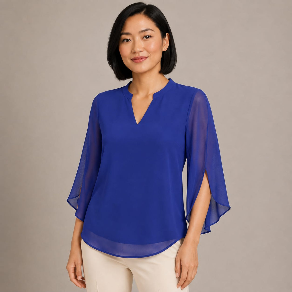 Rosalind | Flowing Chiffon-Style Blouse with Three-Quarter Sleeves
