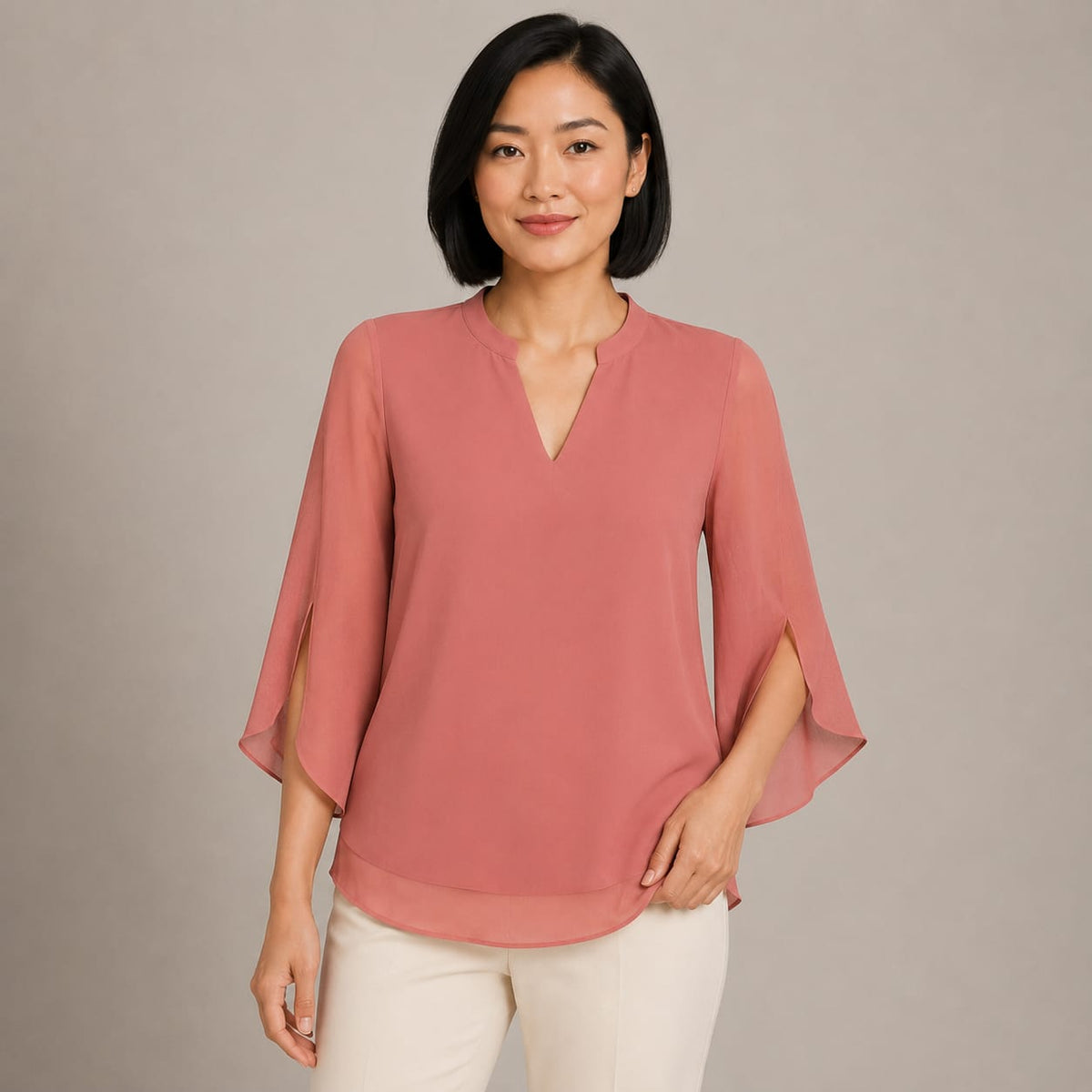 Rosalind | Flowing Chiffon-Style Blouse with Three-Quarter Sleeves