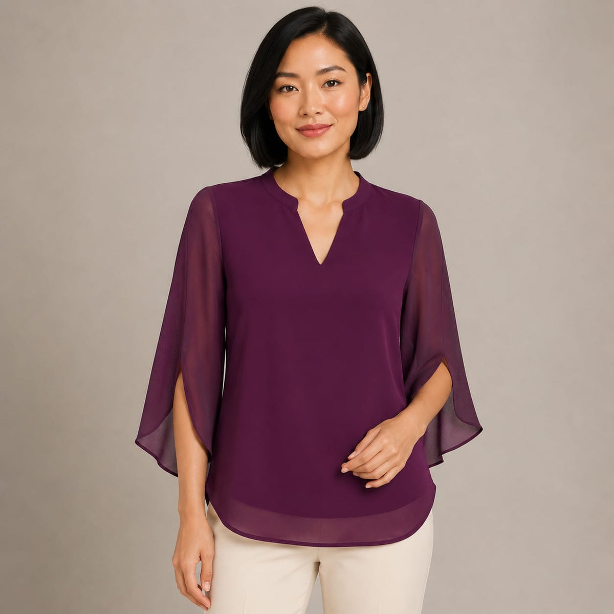 Rosalind | Flowing Chiffon-Style Blouse with Three-Quarter Sleeves