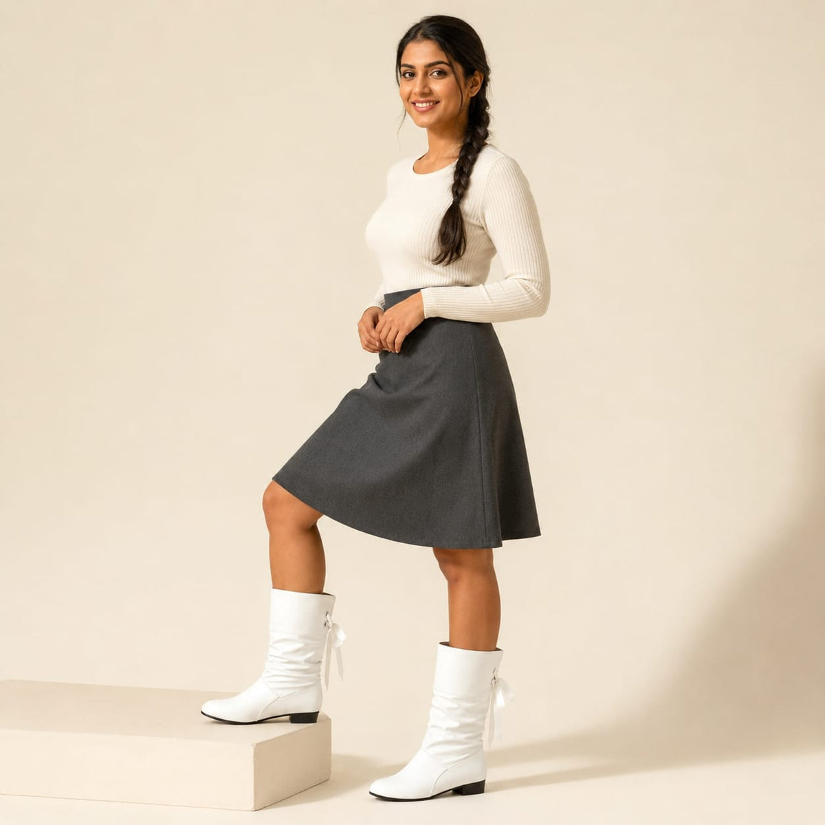 Marisol | Ruched Faux Leather Mid-Calf Boots with Lace-Up