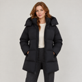 Amarante | Chic Black Puffer Jacket for Women with Longline Hooded Silhouette
