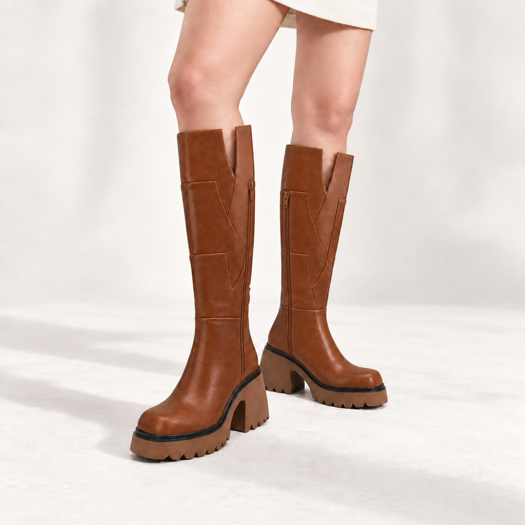 Roselise | Chic Wide Calf High Boots for Women with Chunky Square Heel