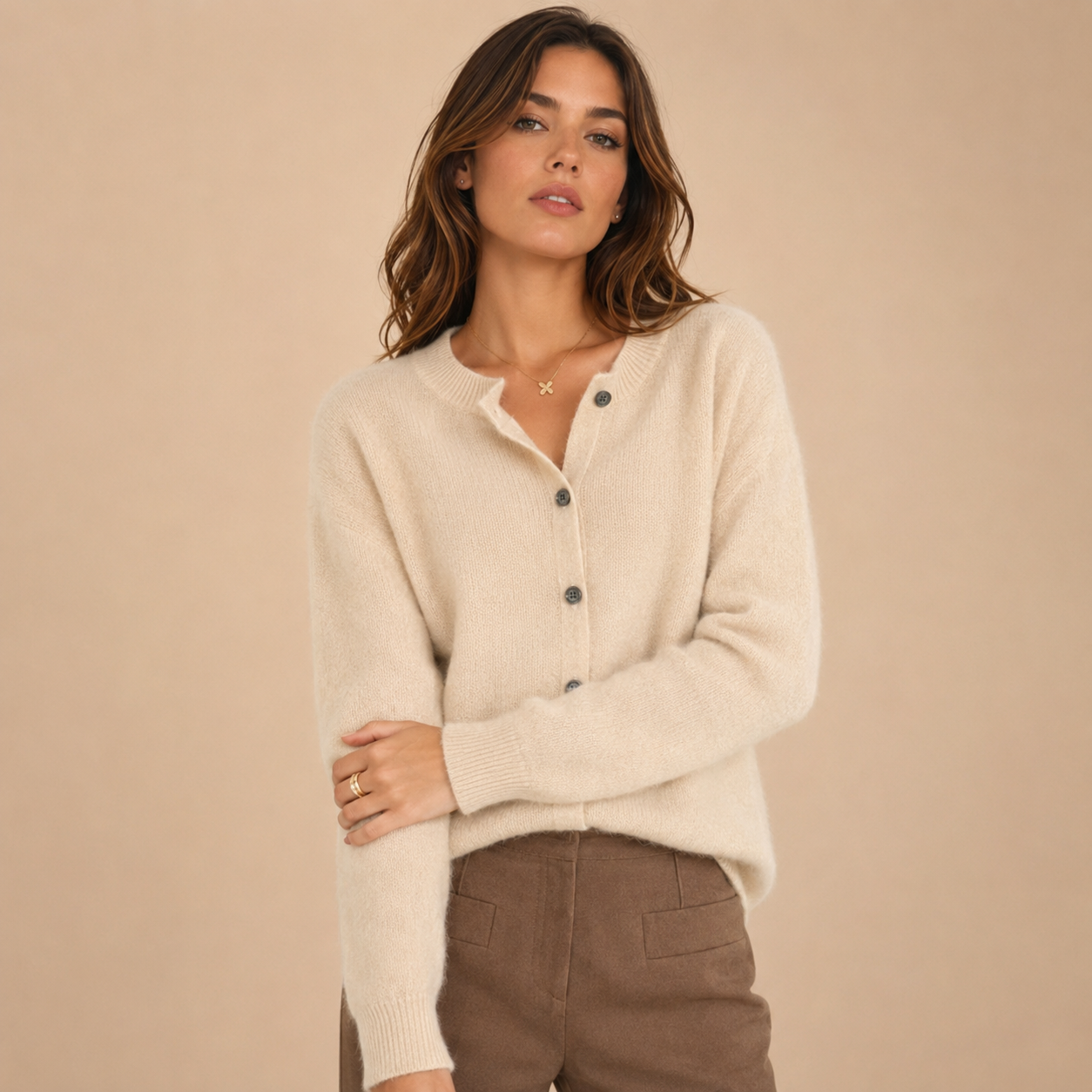 Marlowe – Women's Khaki Cashmere Cardigan