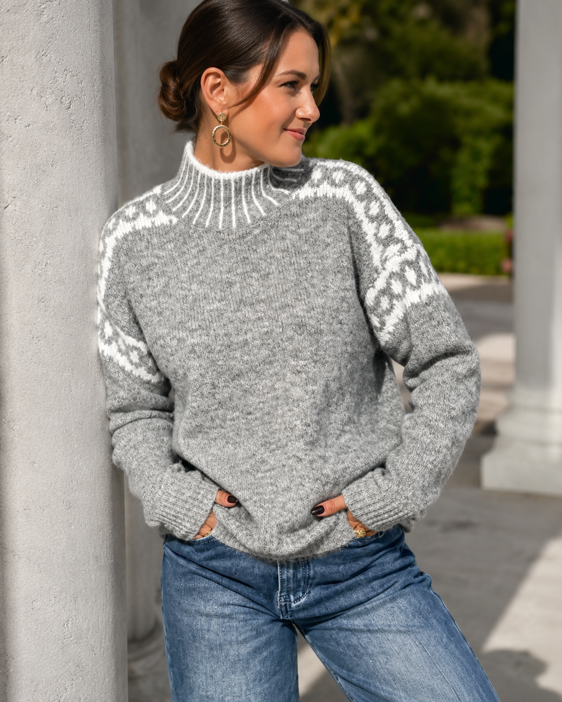 Fenella | Cosy High-Neck Patterned Jumper for Women