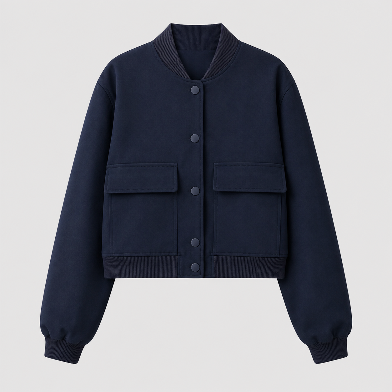 Aurélie – Women's Navy Bomber Jacket with Front Pockets