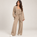 Maelle | Elegant Knitted Co-Ord Sets for Women with Belted Cardigan & Wide-Leg Trousers