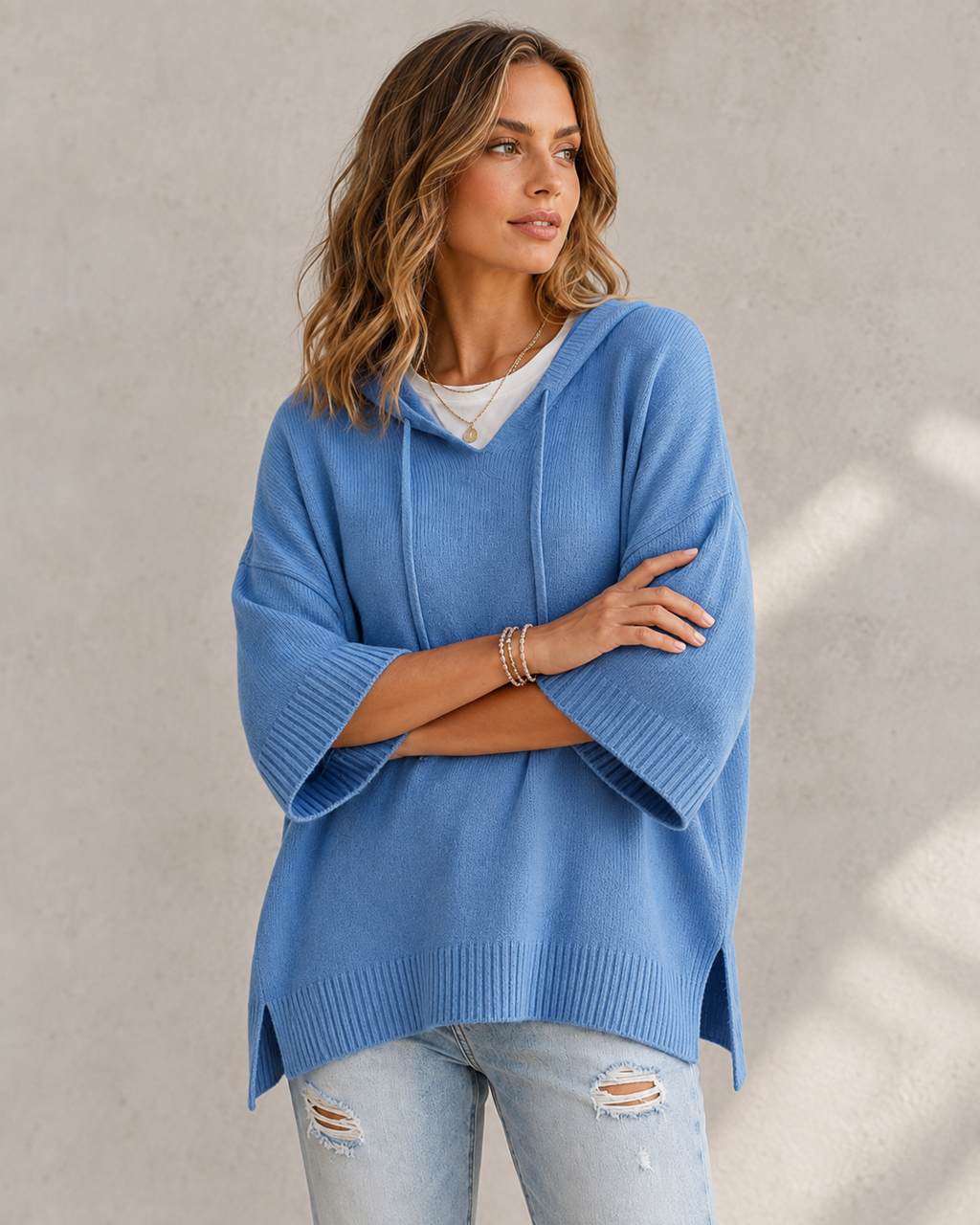 Josephine | Relaxed Hooded Jumper with 3/4 Sleeves