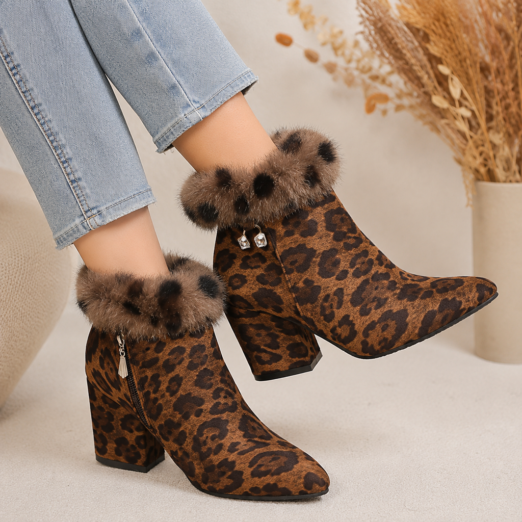 Marisol | Leopard Print Block-Heel Ankle Boots for Women