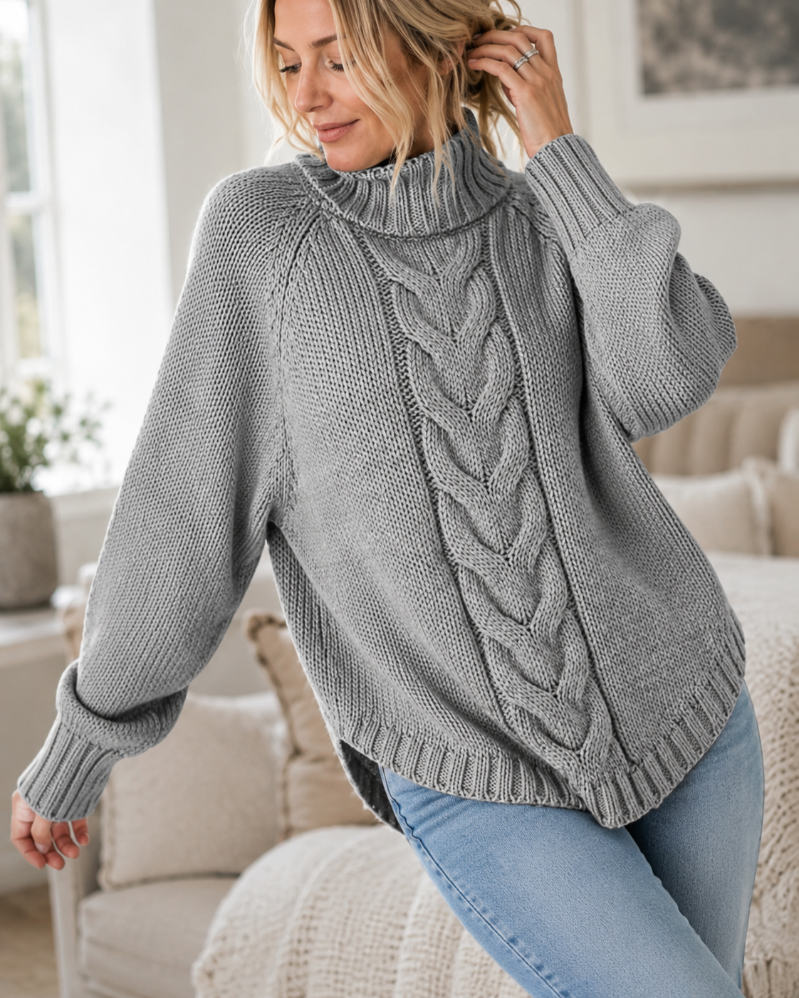 Marguerite | Cable-Knit High-Neck Sweater for Women