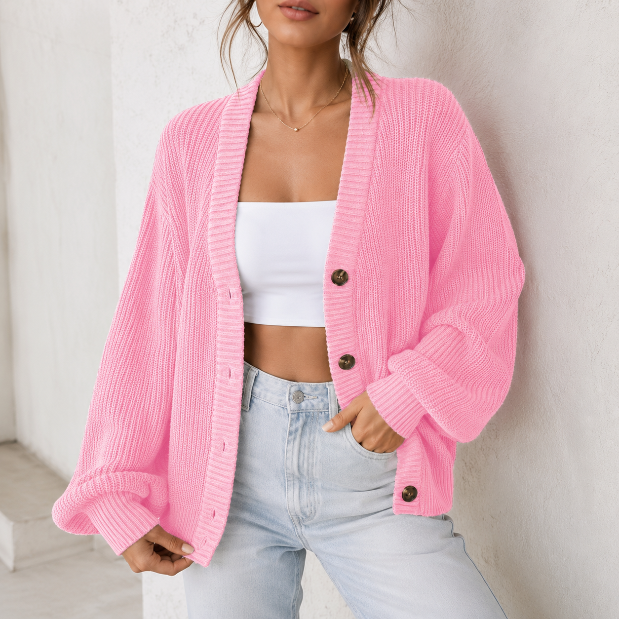 Wilhelmina | Relaxed Fit Ribbed Cardigan for Women