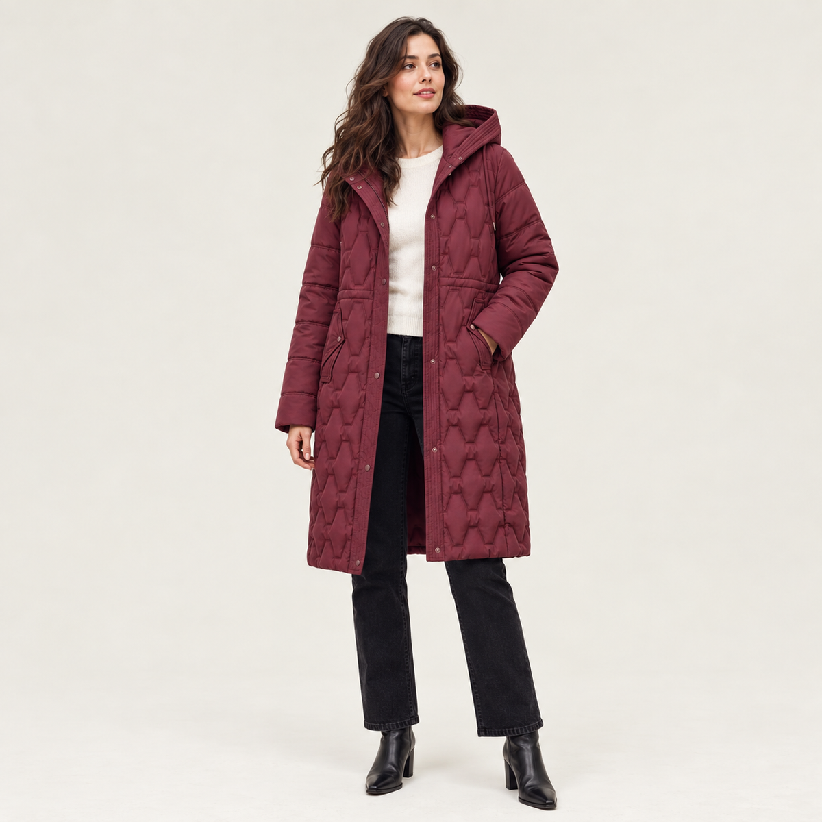 Aureline | Cosy Puffer Coat for Women with Long Quilted Hooded Silhouette