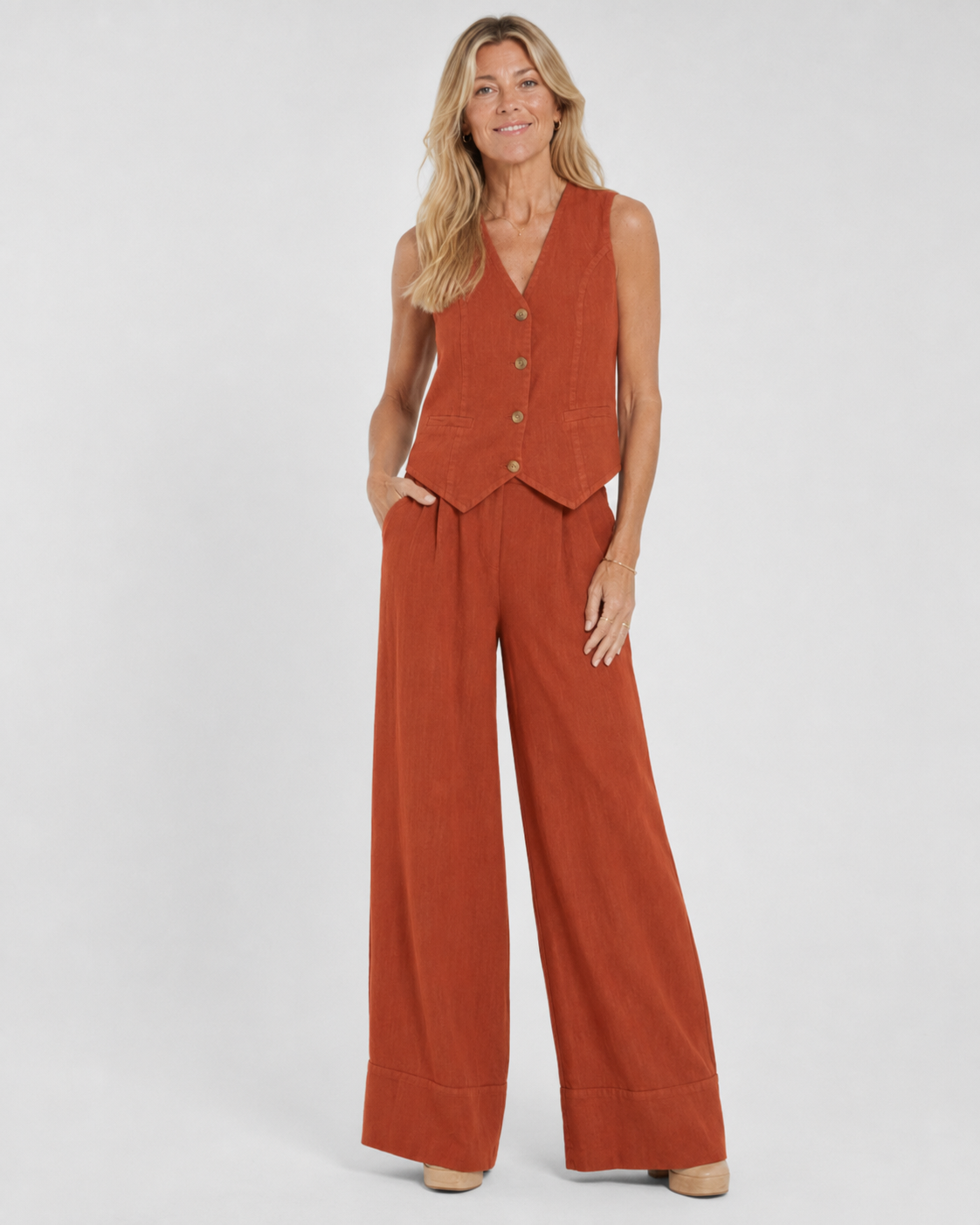Rosalind | Tailored Sleeveless Vest & Wide-Leg Trouser Set