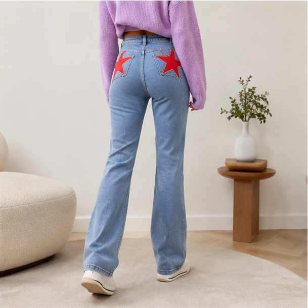 Liesel | High-Waist Flare Bootcut Jeans with Star Patch