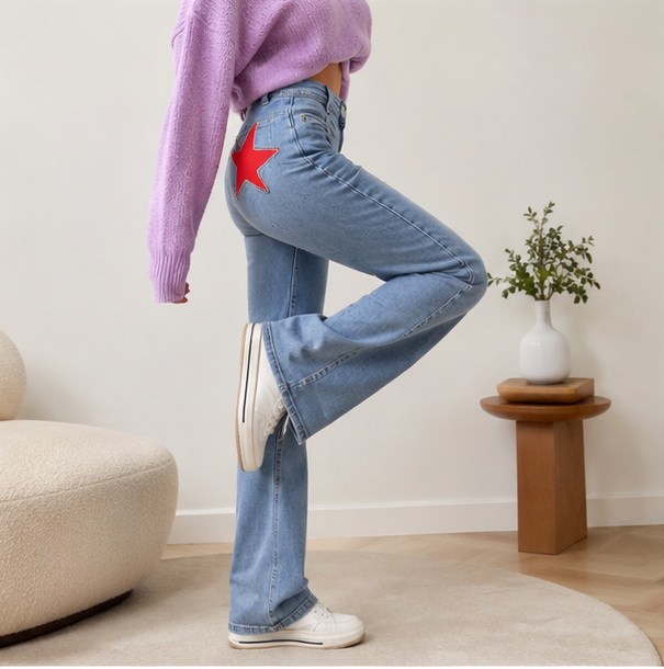 Liesel | High-Waist Flare Bootcut Jeans with Star Patch