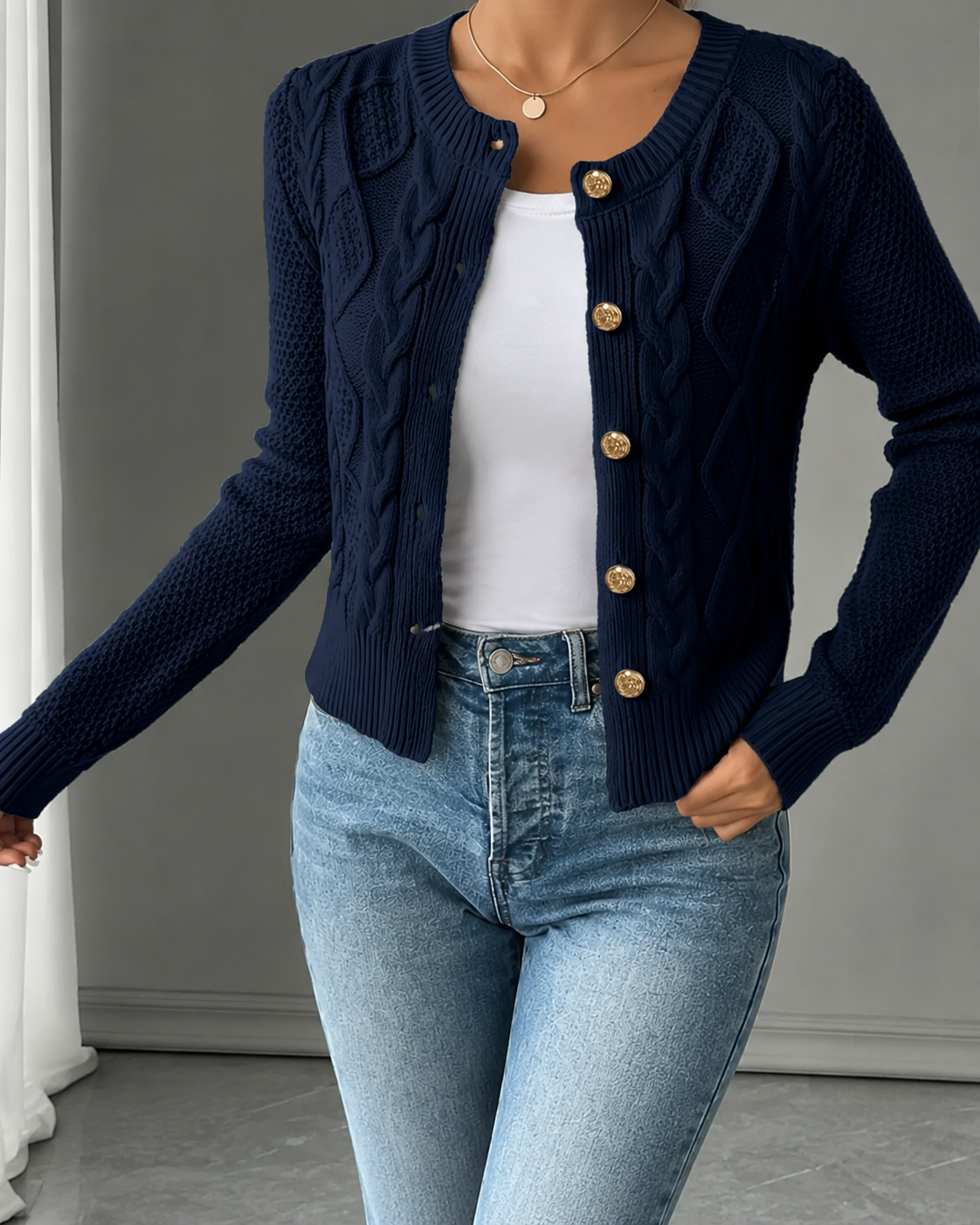 Cecilia | Cable-Knit Button-Front Cardigan for Women