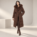 Celestine | Elegant Puffer Coat for Women with Longline Shape & Faux-Fur Hood
