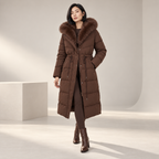 Celestine | Elegant Puffer Coat for Women with Longline Shape & Faux-Fur Hood