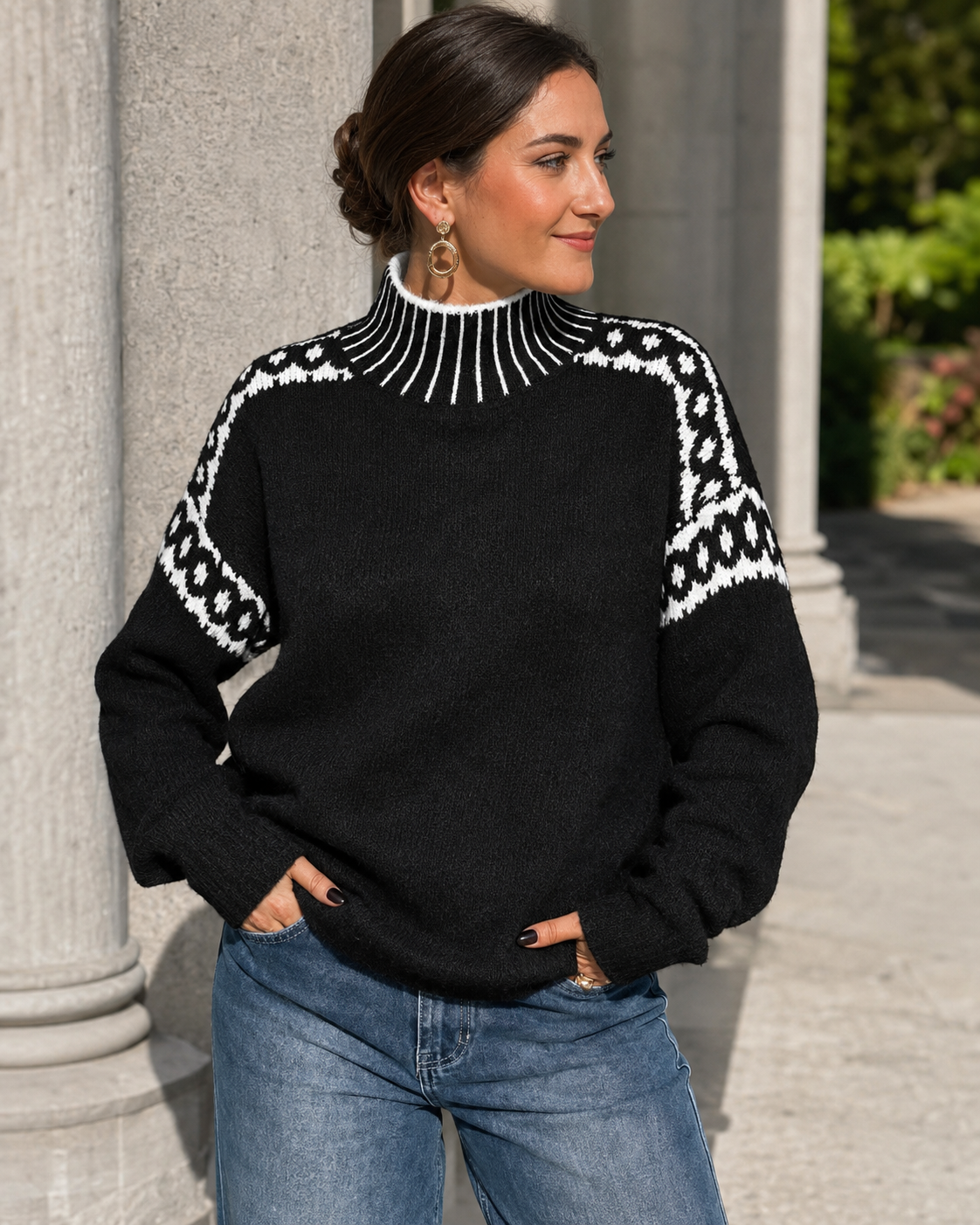 Fenella | Cosy High-Neck Patterned Jumper for Women